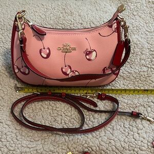 Coach Pink and Red Shoulder Bag with Gold Hardware